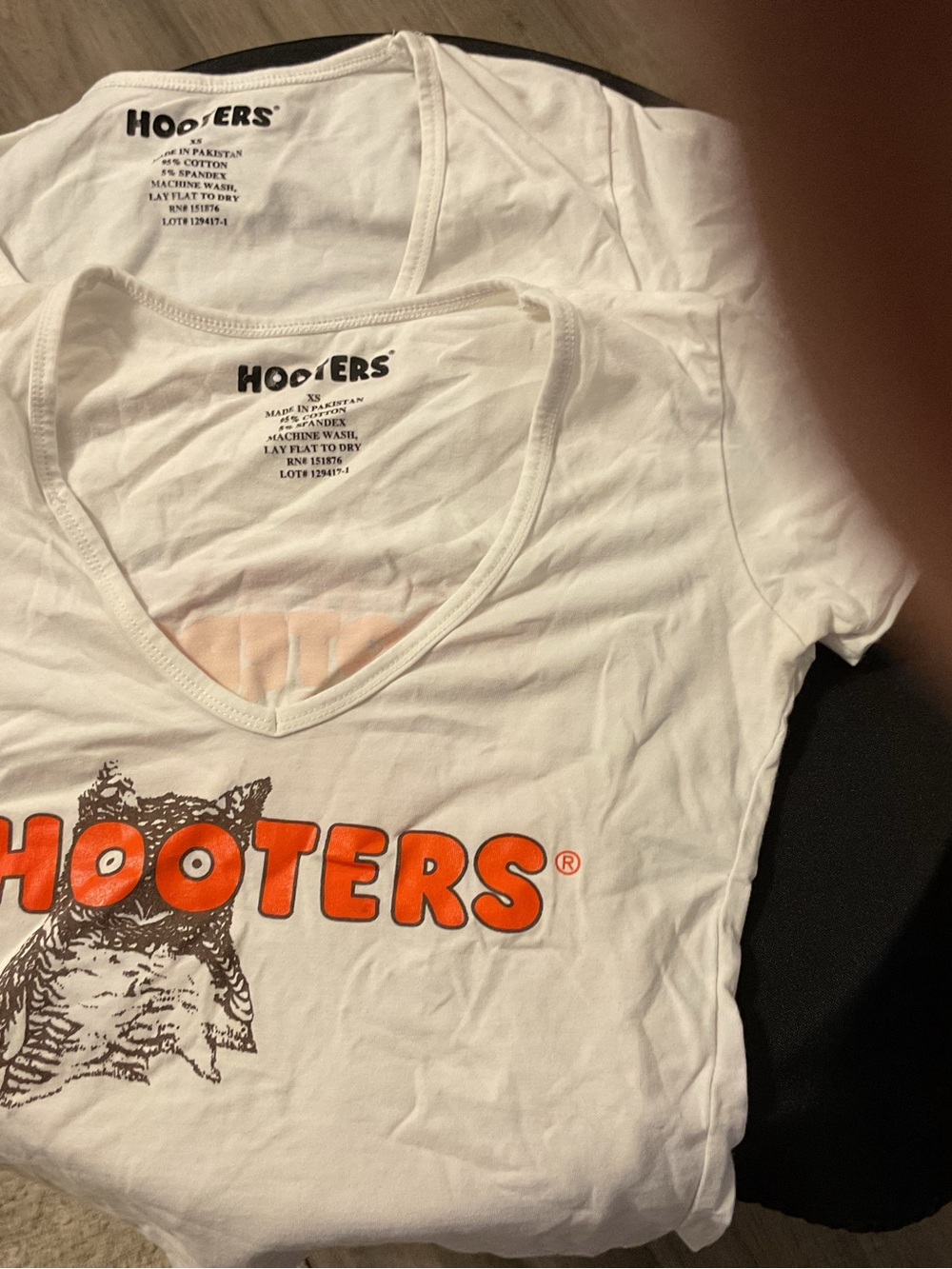 Hooters White V-Neck Tee with Orange Logo